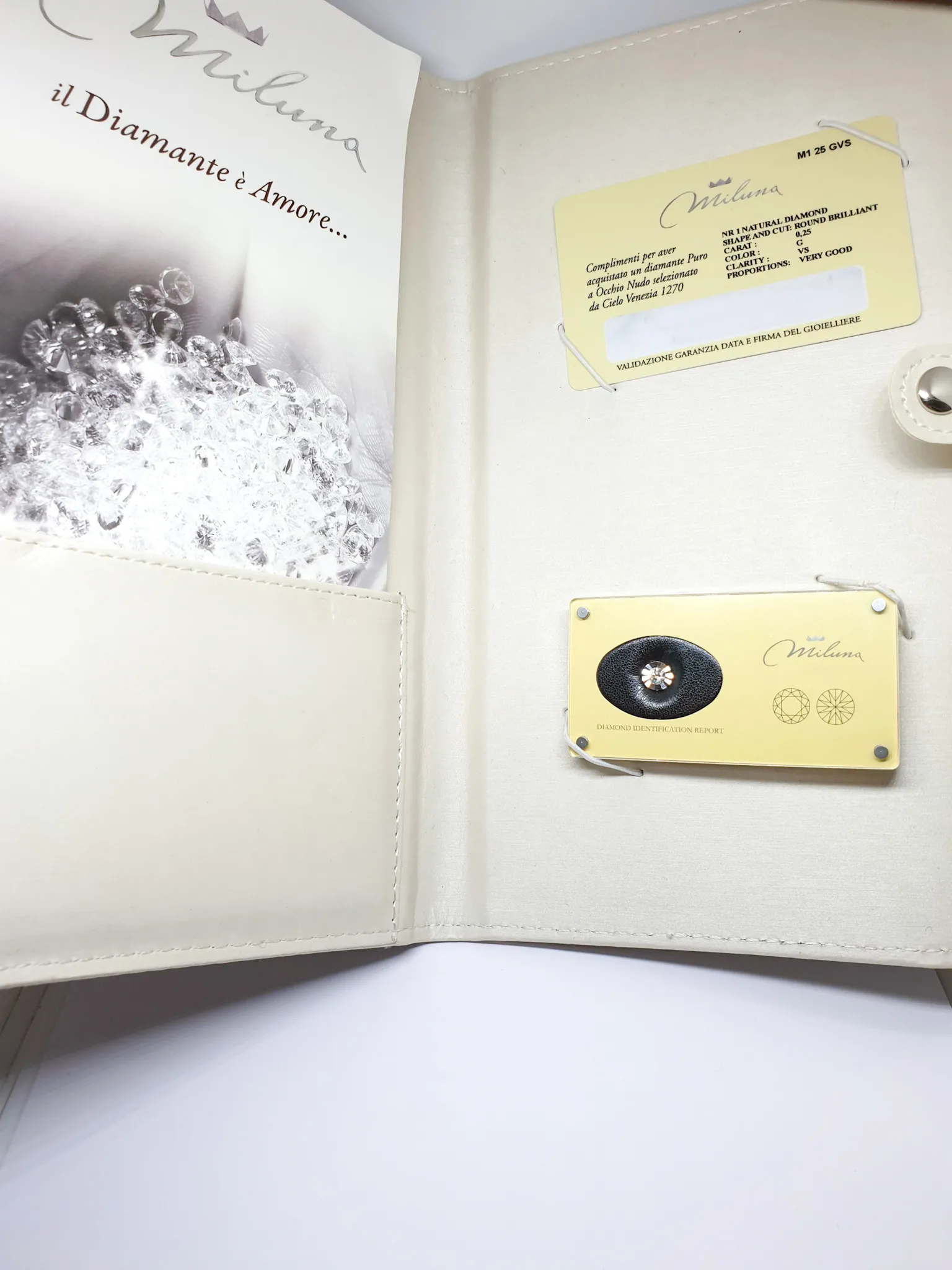 Diamante MILUNA certificato blisterato 0,25 ct – Colore G -516/vv-