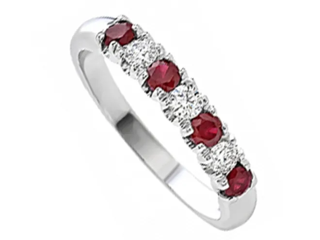 ANELLO DONNA IN ORO BIANCO CON RUBINI E DIAMANTI