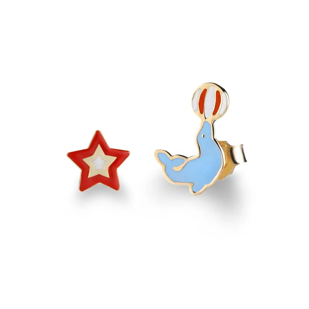 ORECCHINI LOBO LEBEBÉ PRIMEGIOIE ORO GIALLO CIRCO FOCA STELLA SMALTO MULTICOLOR - PMG171