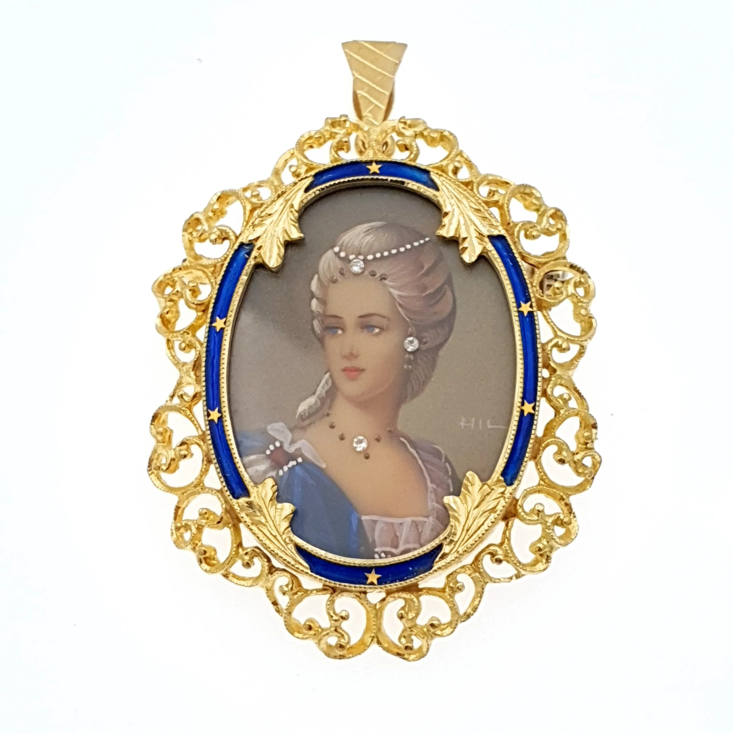 Spilla Pendaglio oro giallo 18 kt 750 stile Limoges Donna diamanti -210/VE-