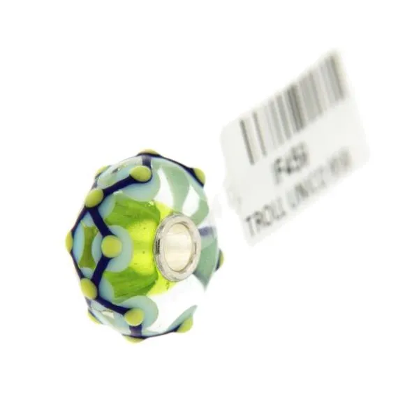 Trollbeads Unico in Vetro - OOAK Original Trollbeads Verde con pois in rilievo Rif. UNICO 95B