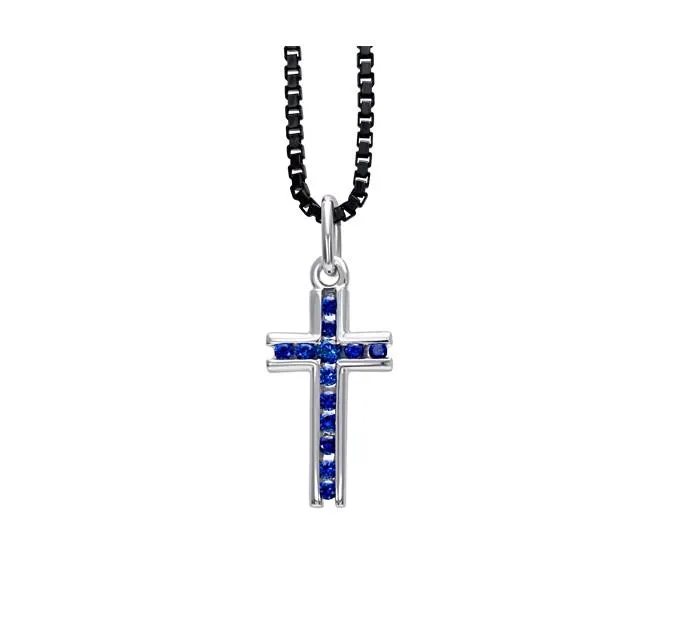 COLLANA RECARLO - CROCE UOMO ORO BIANCO CON ZAFFIRI BLU Modello: P16CR092/BZB-52
