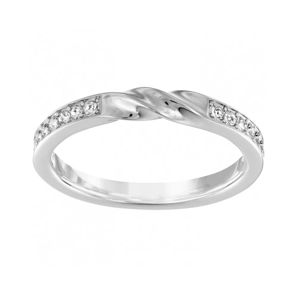 ANELLO SWAROVSKI CURLY TAGLIO ROUND, BIANCO, PLACCATO RODIO - MISURA 52 - 5139659