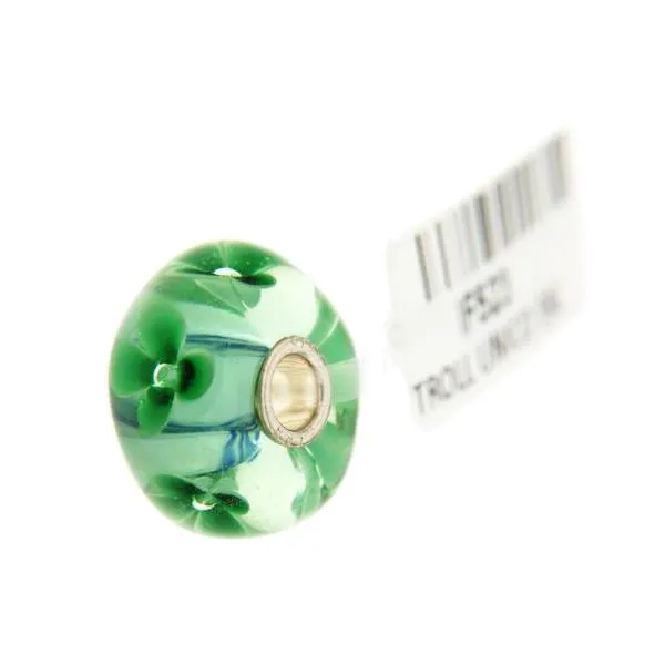 Trollbeads Unico in Vetro - OOAK Original Trollbeads Verde con fiori Rif. UNICO 59C