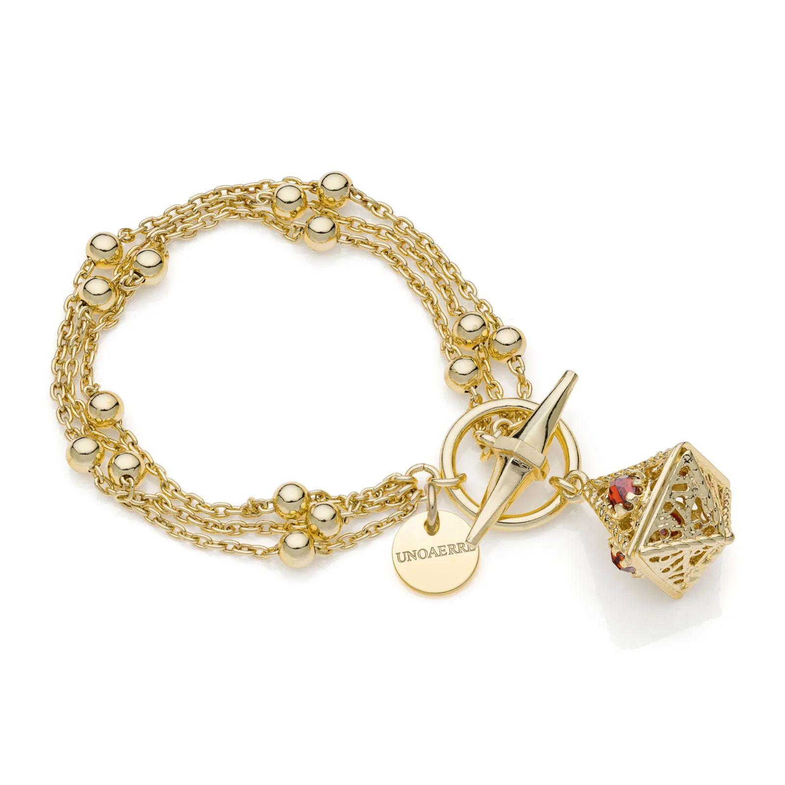 Bracciale Unoaerre donna dorato con pendente e pietre rosse 2326