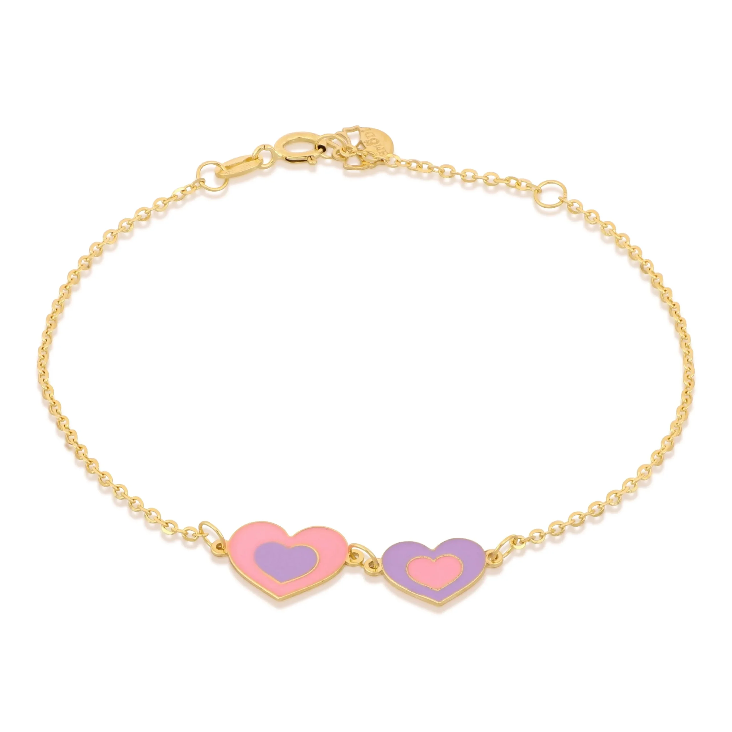 Bracciale bambina in oro giallo 18 carati con cuore colorato