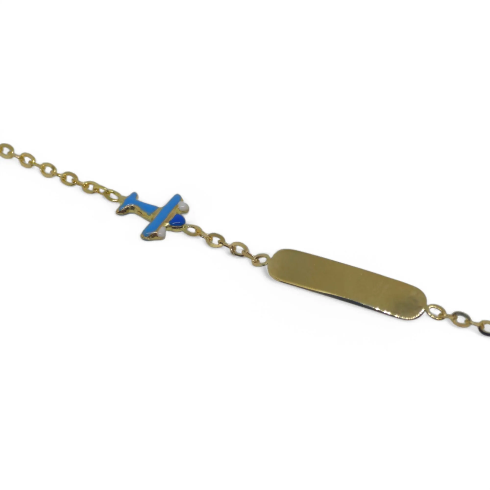 Bracciale bambino in oro giallo 18 carati con targa e aereo