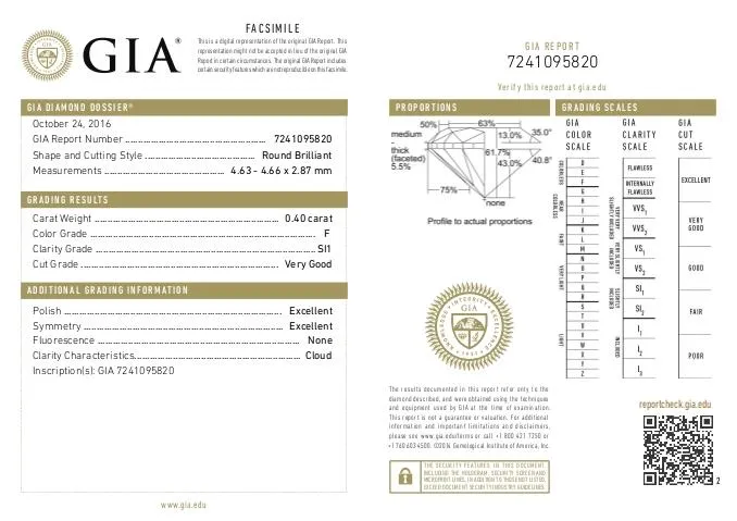 DIAMANTE CERTIFICATO - GIA ct. 0,40 Colore F Purezza SI1