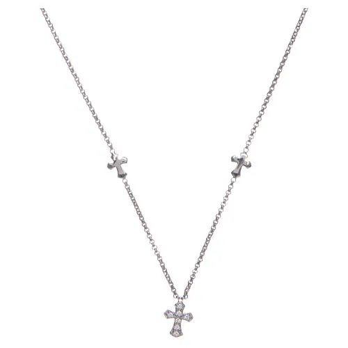 Collana Amen argento 925 rodiato con croci
