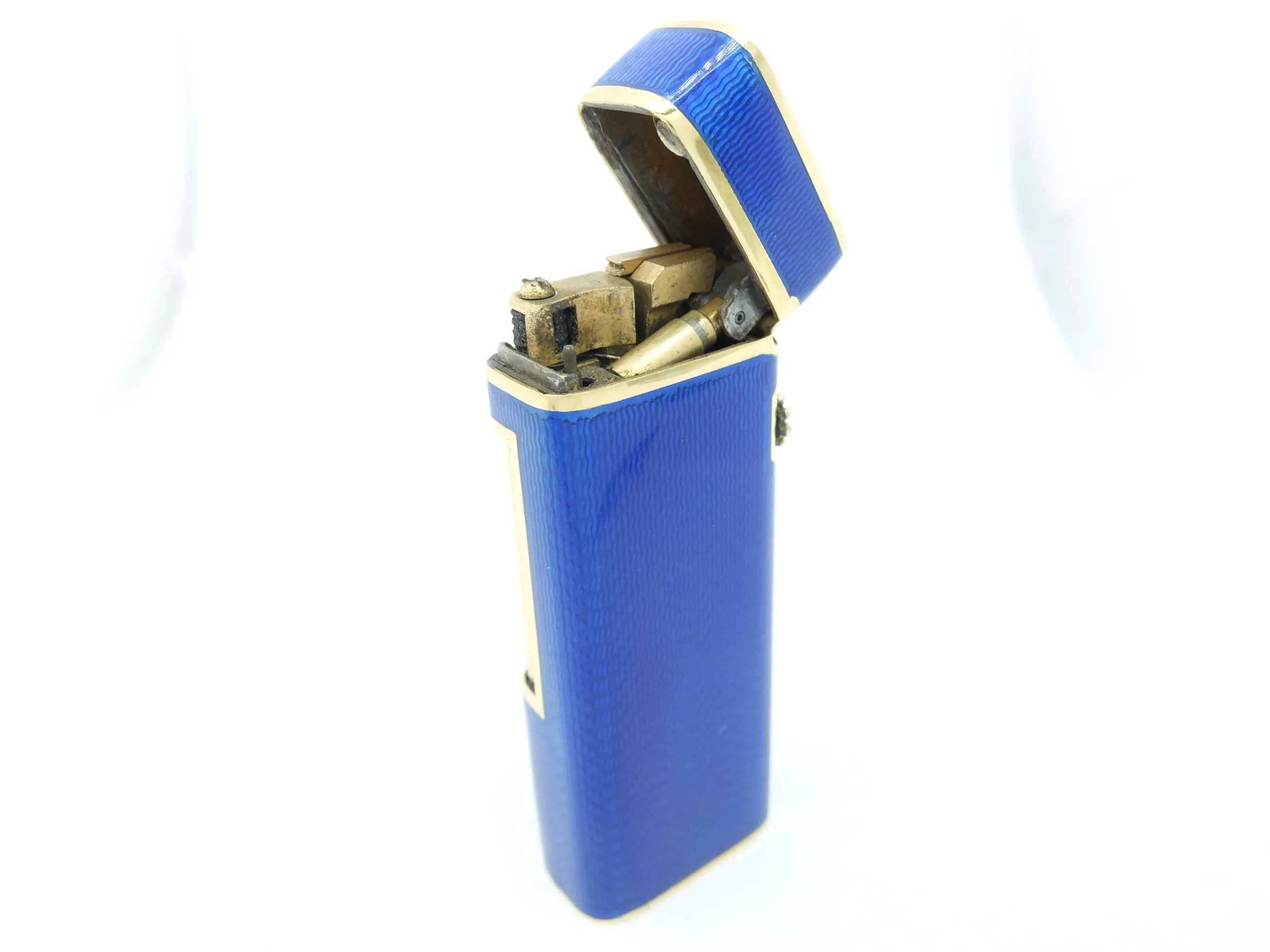 Accendino DUNHILL Rollagas Oro 18kt 750 Smalto Blu Originale 123ve18