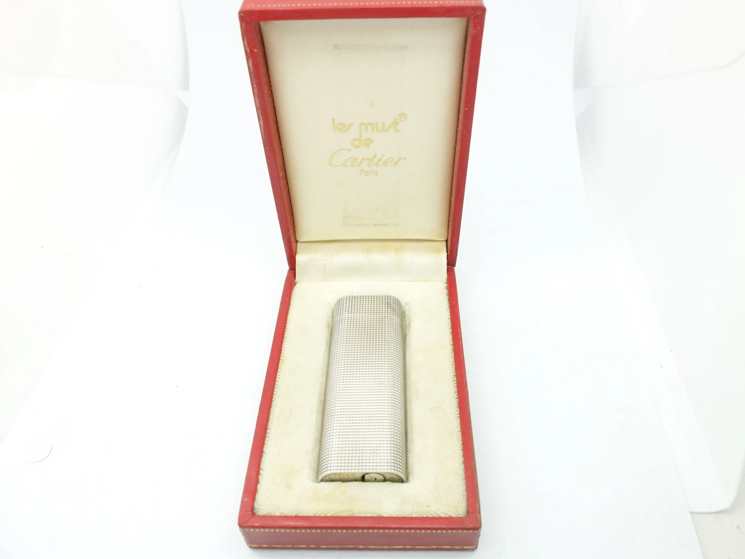 Accendino LE MUST CARTIER Paris 1989 quadrettato Argento 925 Originale Scatola 123ve18