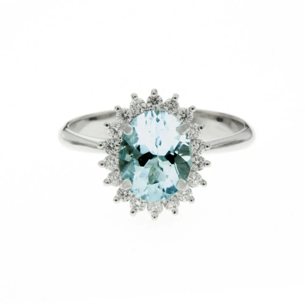 Anello Acquamarina e Diamanti Mis. 14