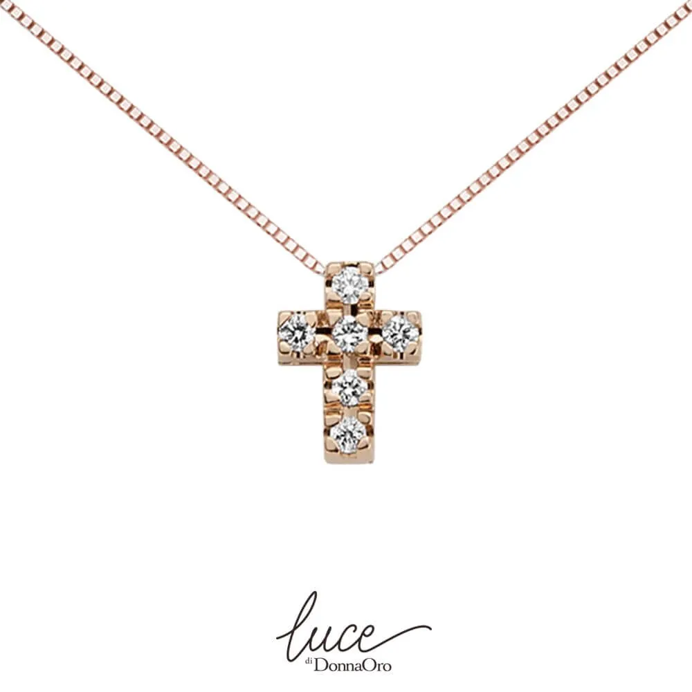 Girocollo in oro bianco con diamanti e croce oro rosa e diamanti collezione luce linea armonia lpf10117.003
