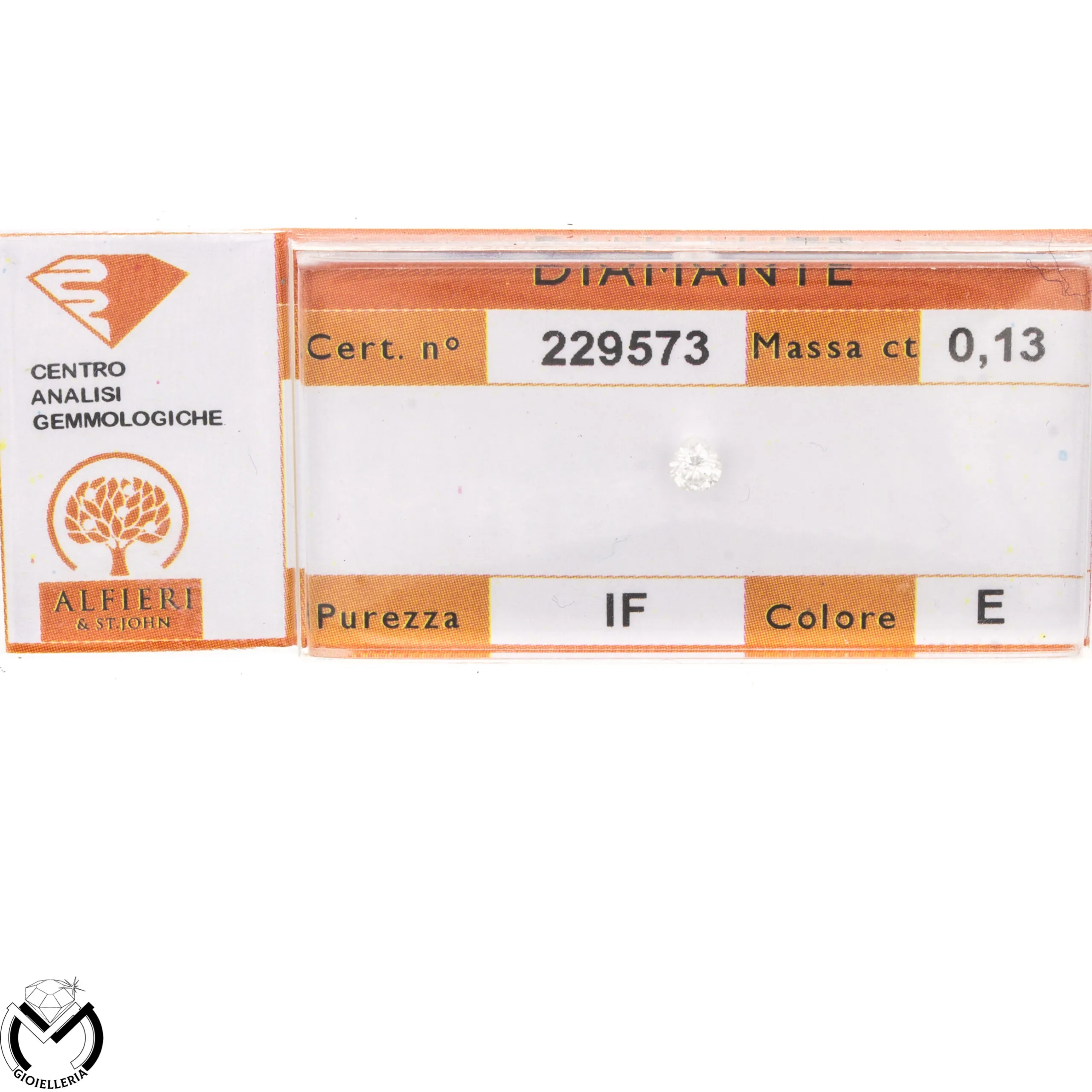 Diamante ALFIERI & ST. JOHN certificato blisterato 0,13 ct – Colore E – Purezza IF -723/ST-