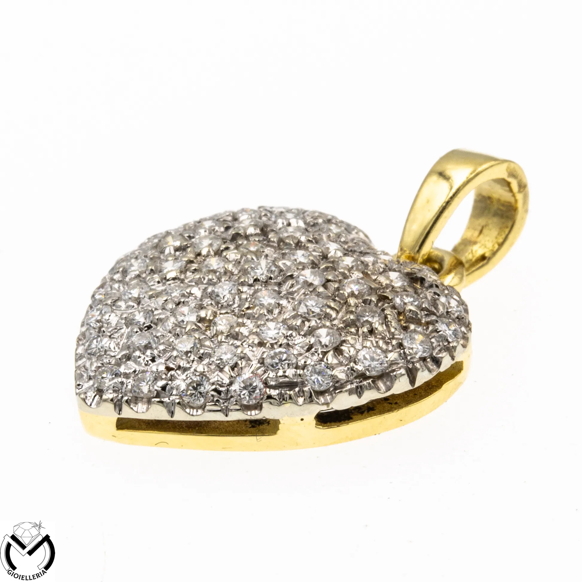 Pendaglio oro giallo bianco 18 KT 750 cuore con diamanti -502/VE-