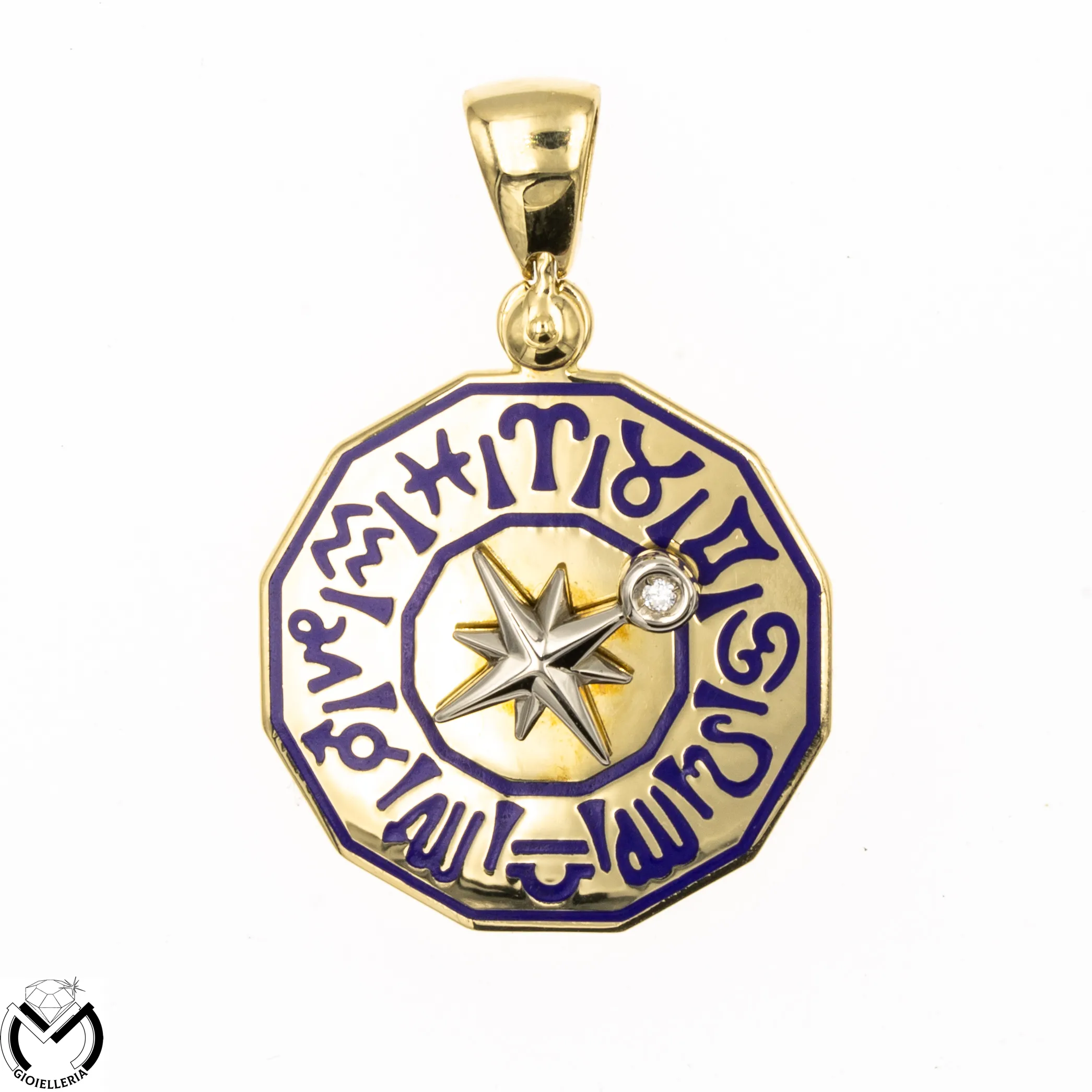Pendaglio oro giallo 18 kt 750 segni zodiacali diamante 0,03 ct -29/ST-