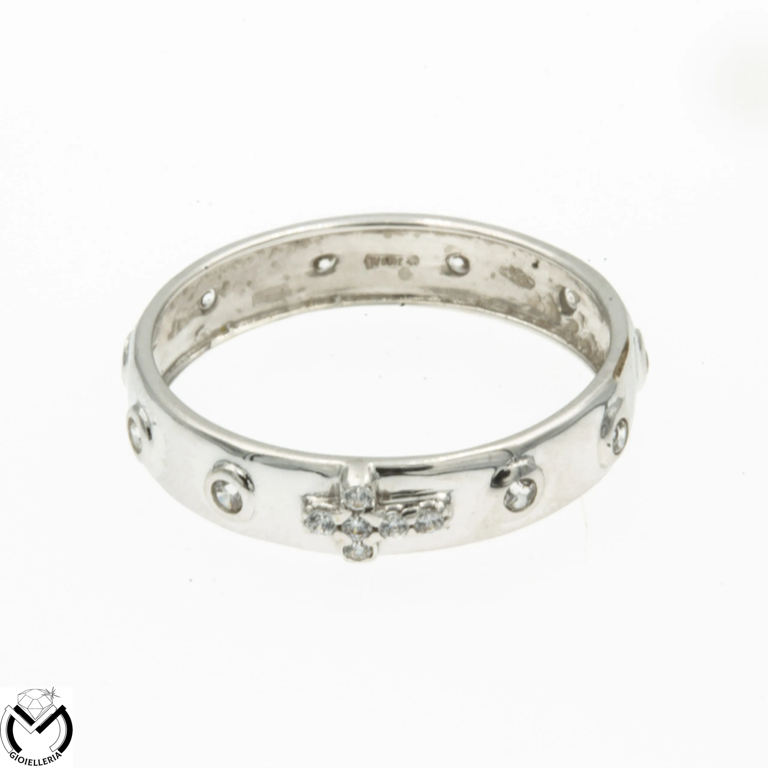 Anello in oro bianco 18 Kt 750 rosario con zirconi -291/VE-