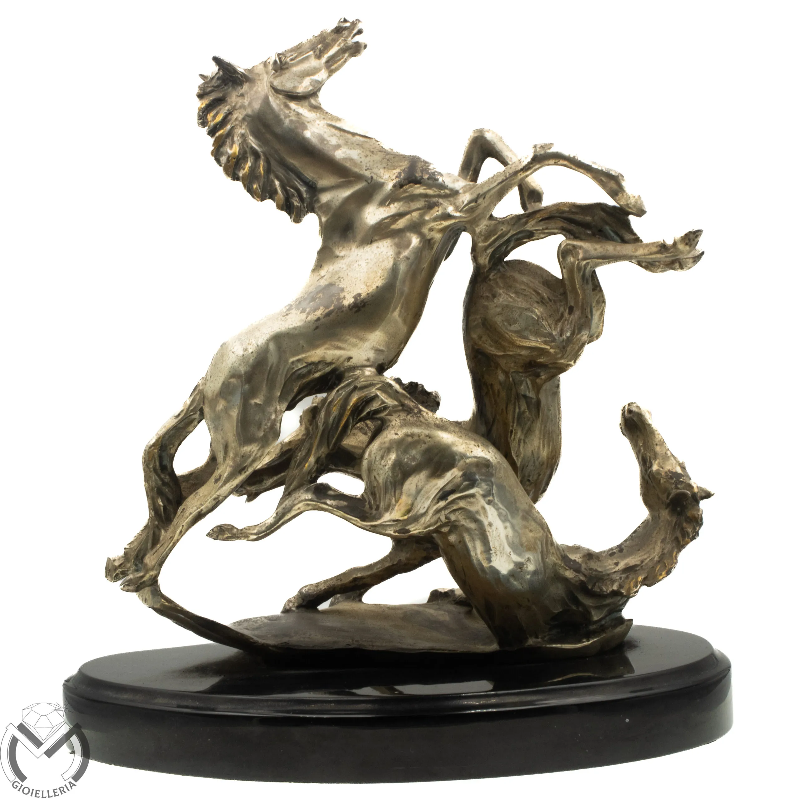 Scultura Cavalli Ottaviani Vintage. Opera depositata placcata Argento 800 35VV25