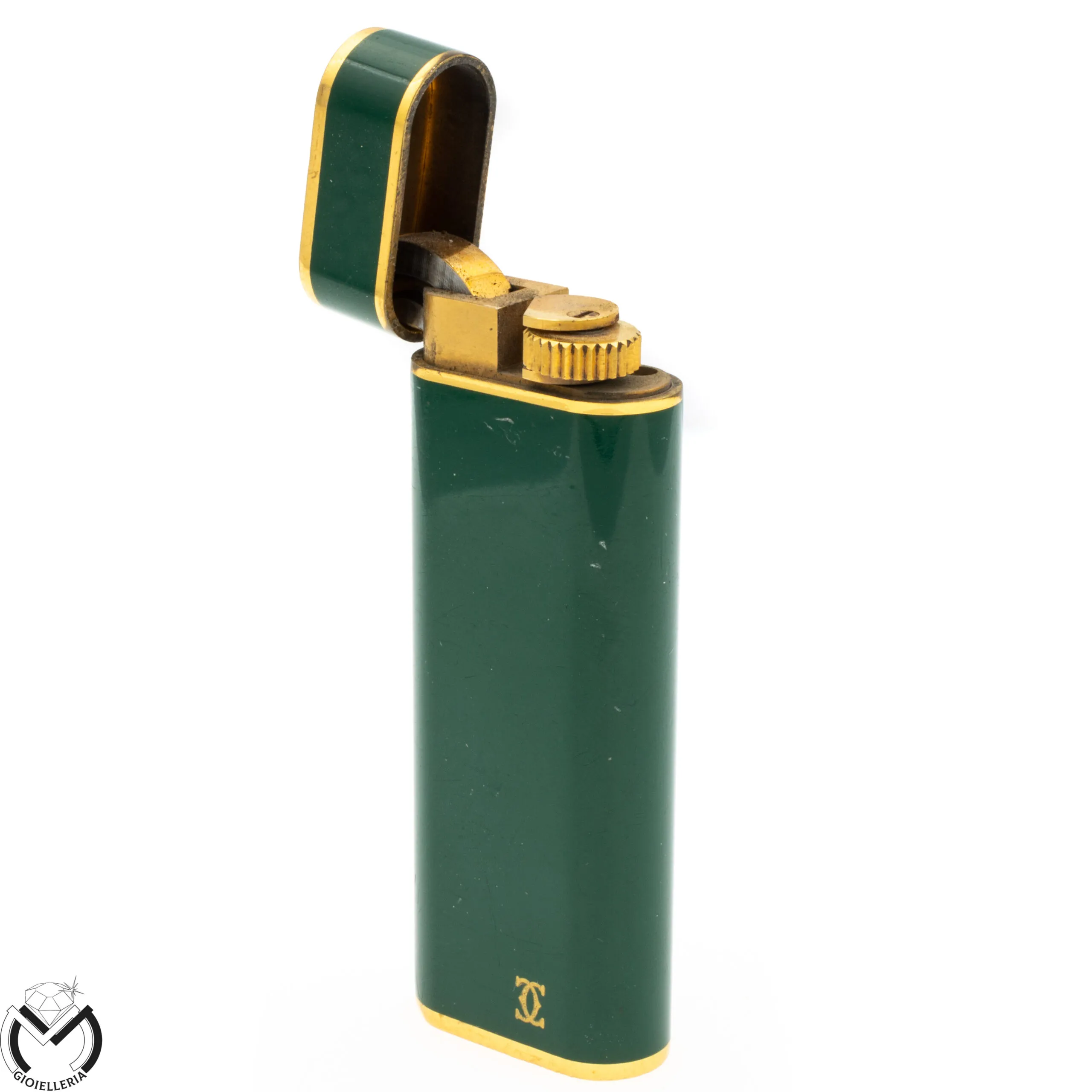 Accendino LE MUST CARTIER Paris laccsto verde Placcato Oro Originale 306vv20