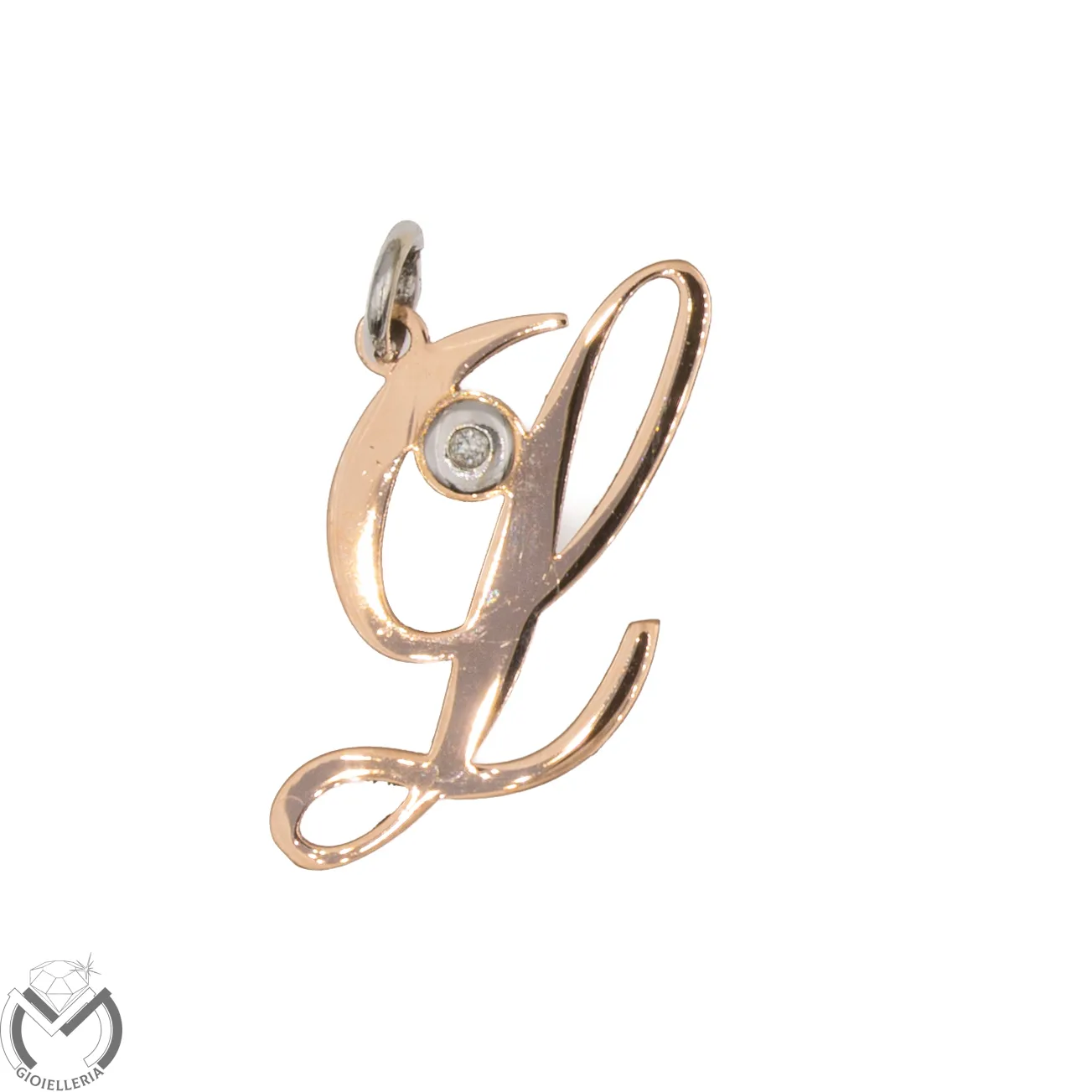 Pendaglio oro rosa 18 kt 750 lettera L diamante 0,005 ct -520/ST-