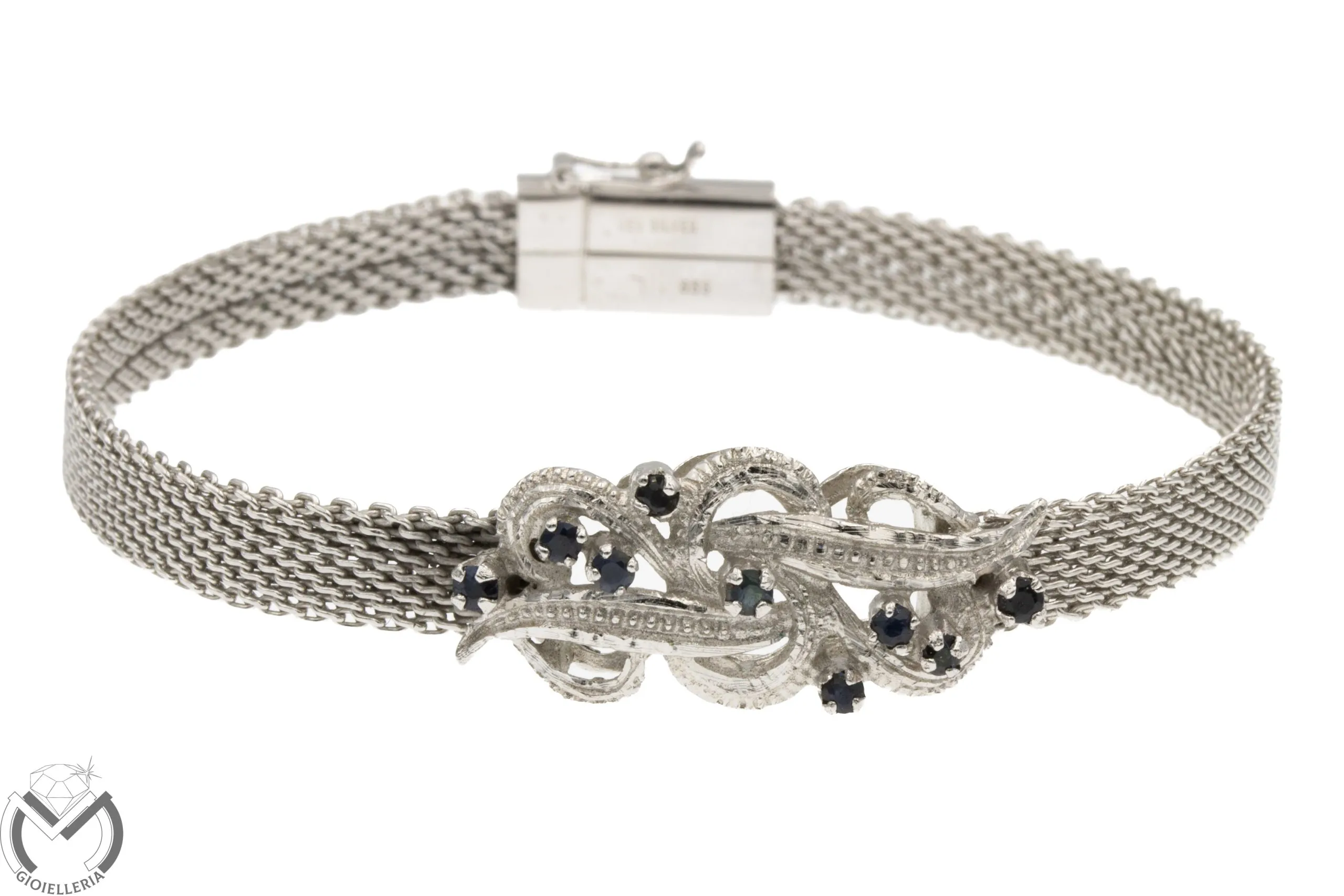 Bracciale vintage in Argento 835 maglia milano zaffiri -54/VE-
