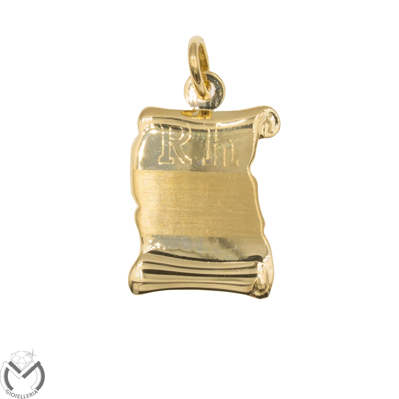 Pendaglio oro giallo 18 kt 750 piastrina pergamena -13/VE-