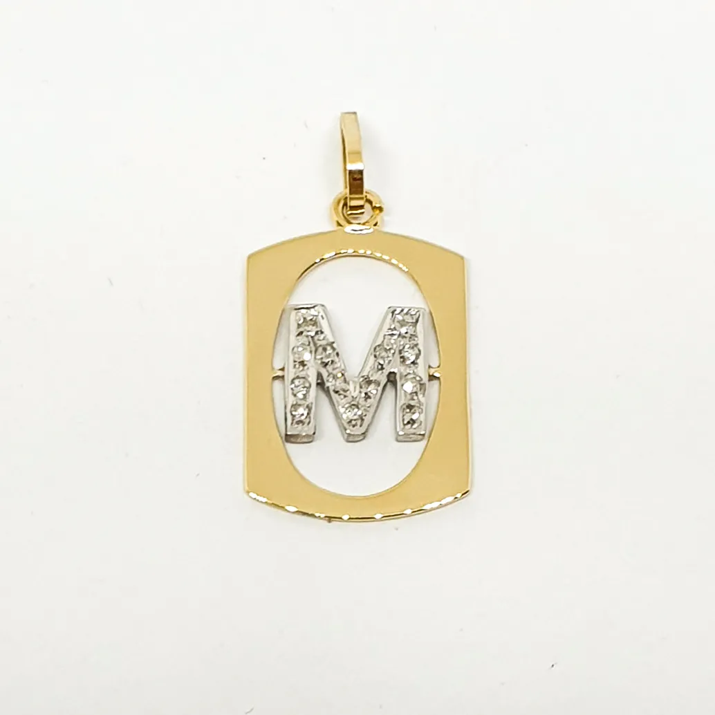 Pendaglio oro giallo bianco 18 kt 750 lettera M diamanti 0,065 ct -1035/ST-