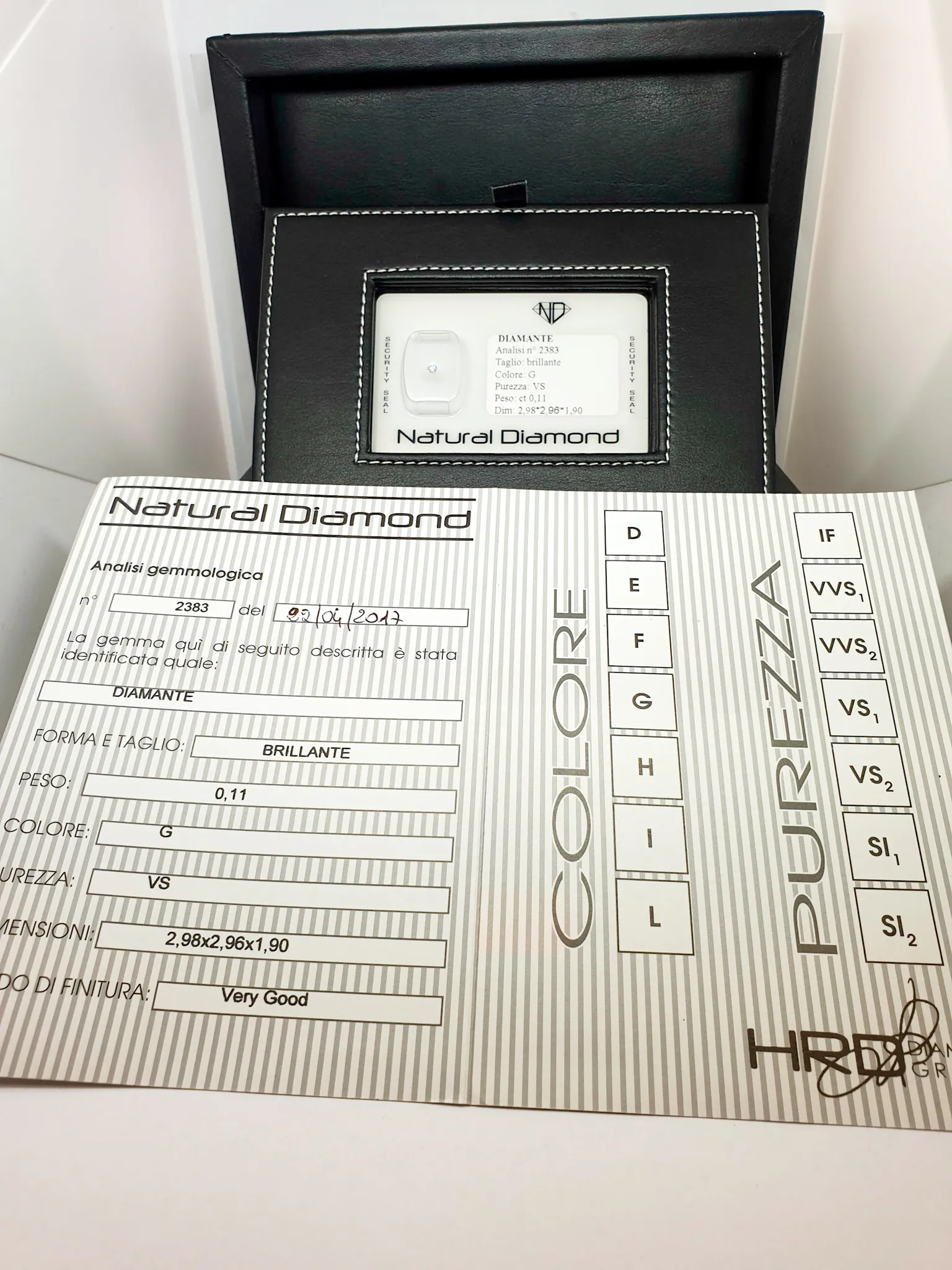 Diamante NATURAL DIAMOND certificato blisterato 0,11 ct – Colore G – Purezza VS – 420/vv-