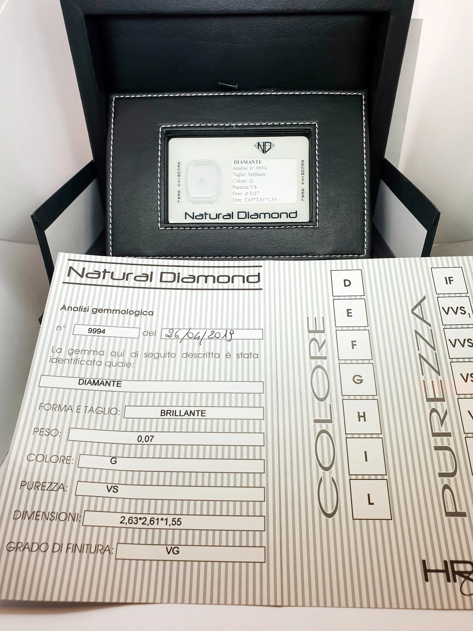 Diamante NATURAL DIAMOND certificato blisterato 0,07 ct – Colore G – Purezza VS – 422/vv-