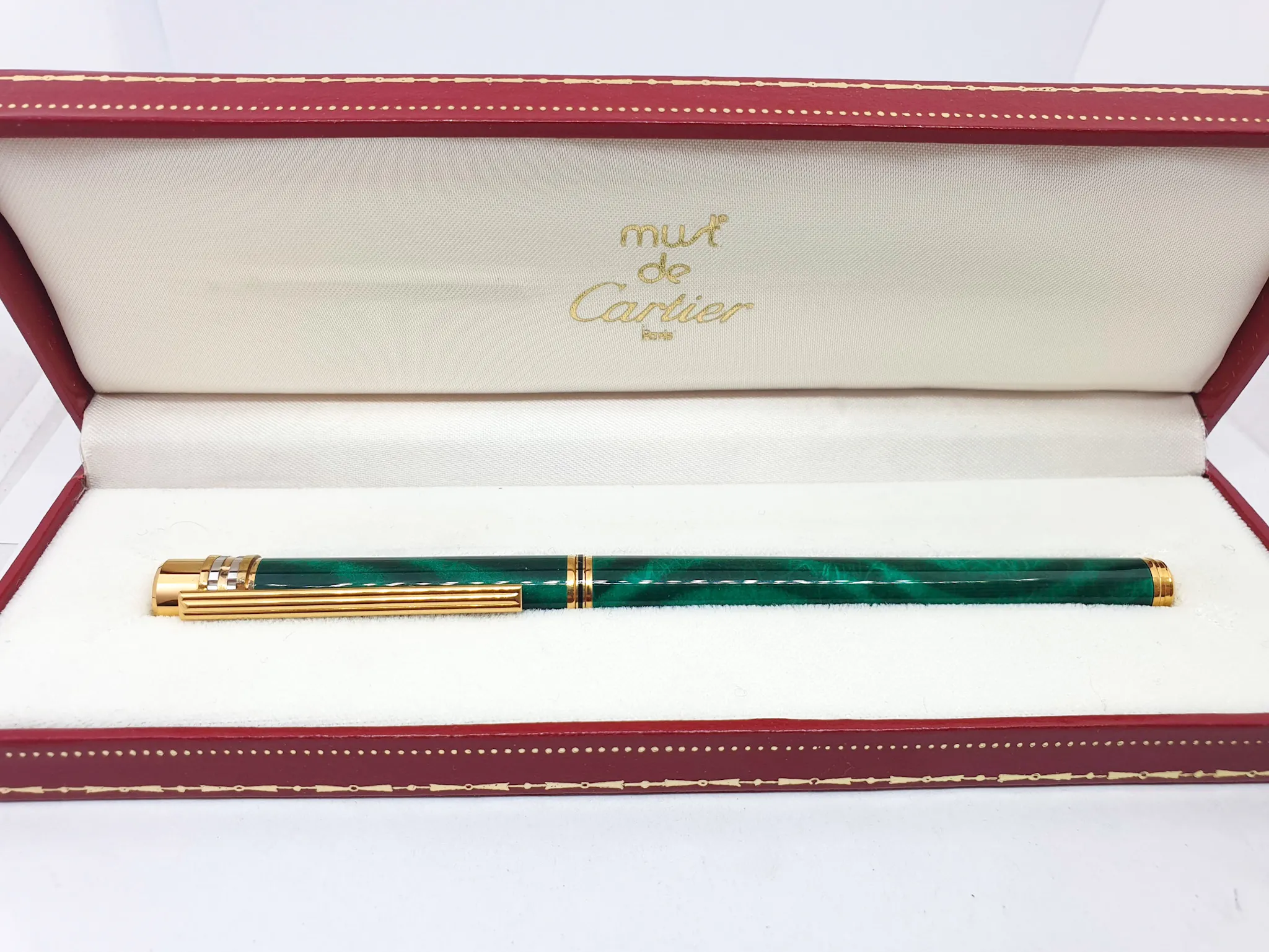 Penna a sfera CARTIER Must Stilografica acciaio placcato oro resina verde 144vv19