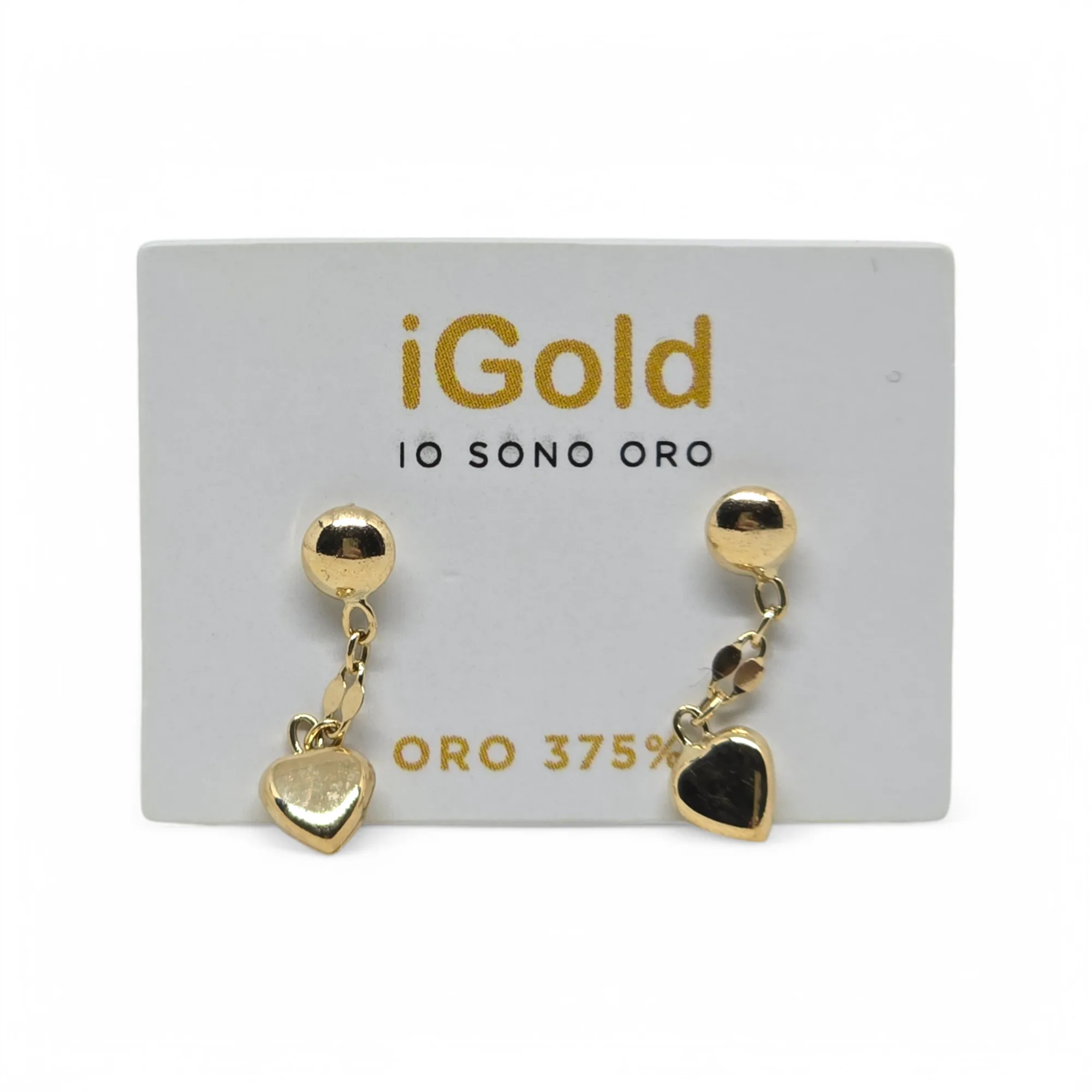 Orecchini Eleganti in Oro 9kt 375 con Sfera e Pendente a Cuore