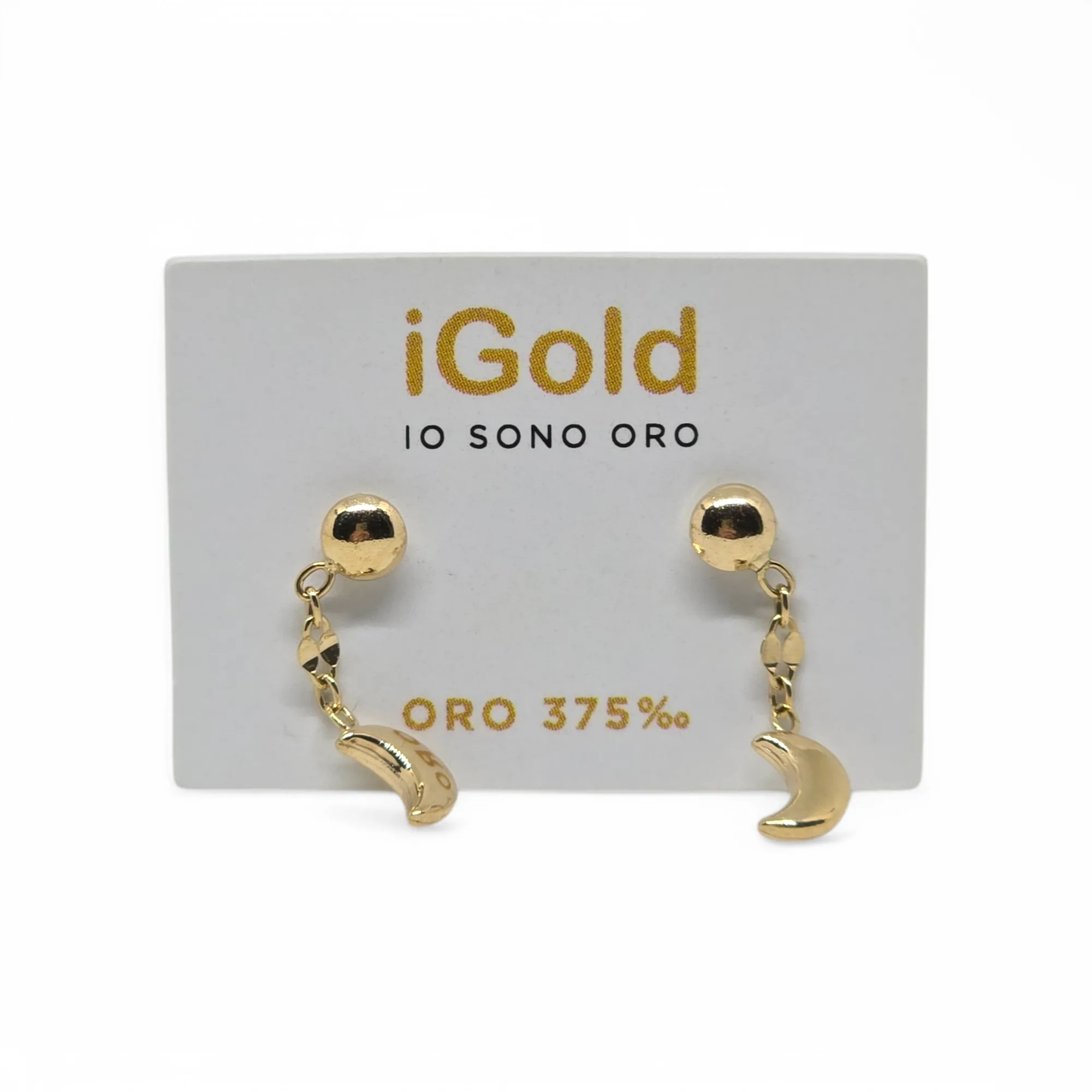 Orecchini Pendenti Luna in Oro Giallo 9kt 375 per Bambina