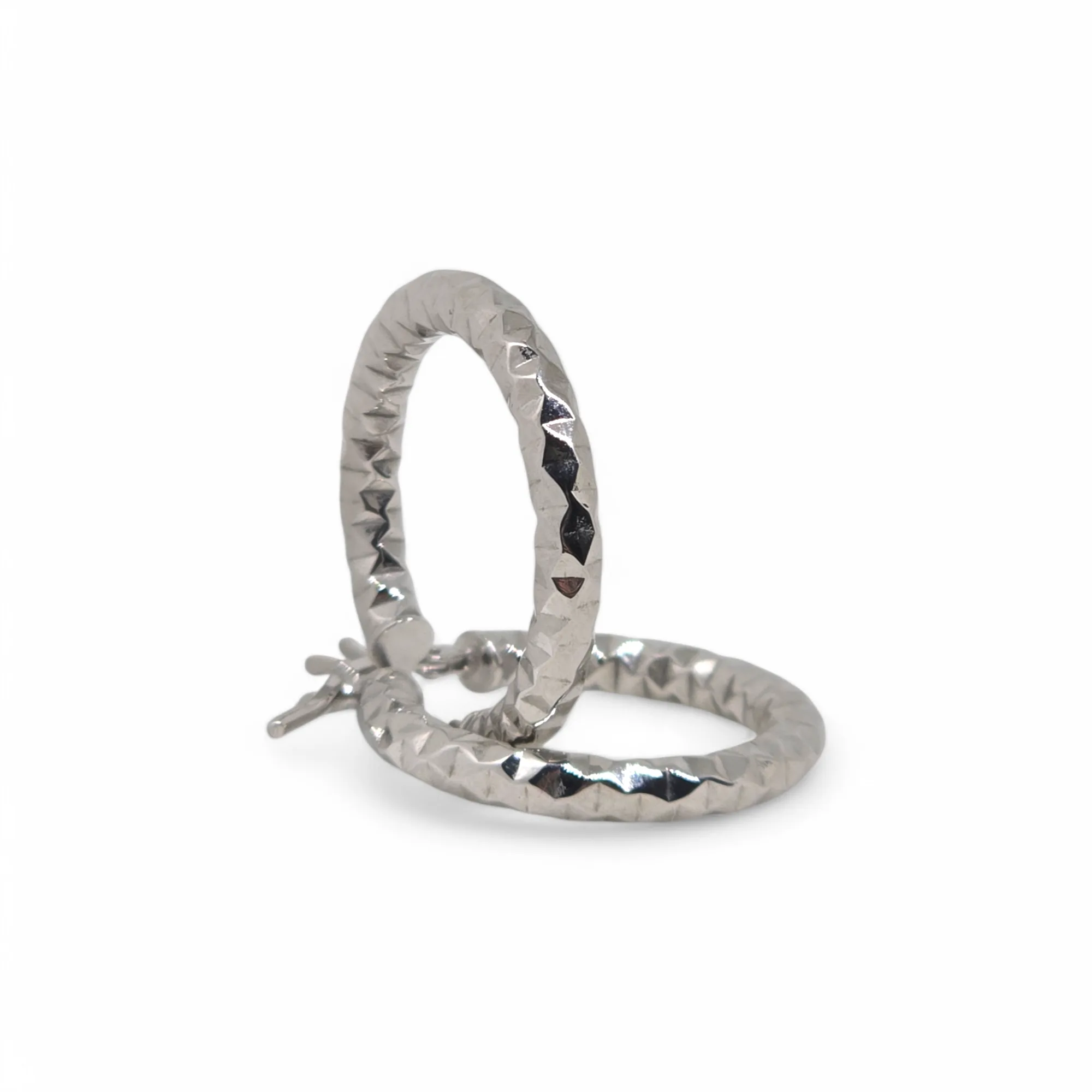 Orecchini a Cerchio in Oro Bianco 9K Lavorazione Martellata