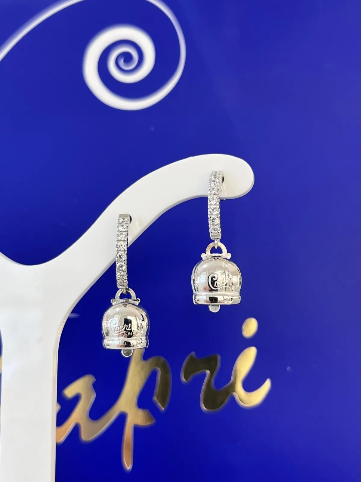 Orecchini donna con campanella della fortuna capri in argento 925 con zirconi