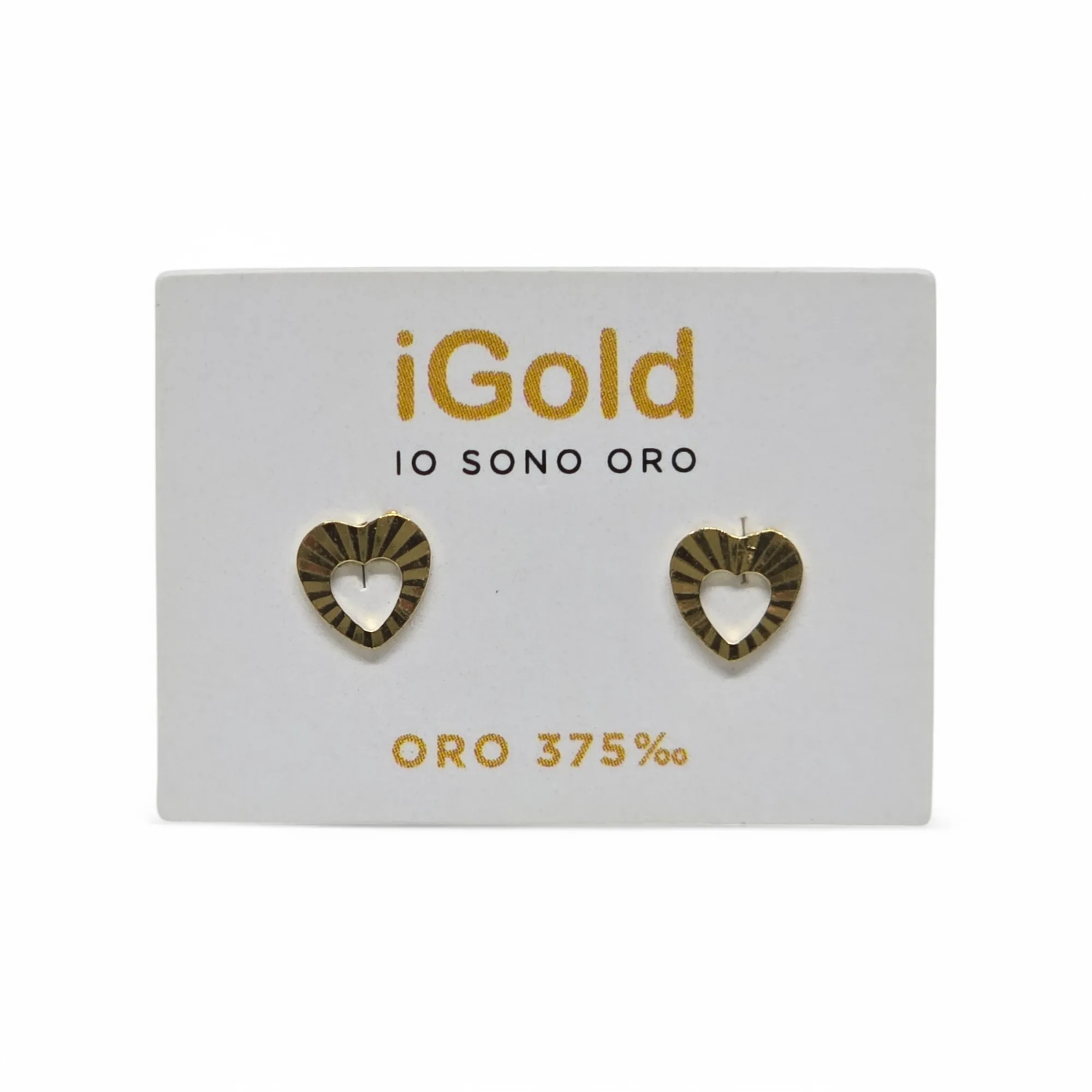 Orecchini in Oro Giallo 9kt 375 con Cuore Intagliato e Bordo Lavorato