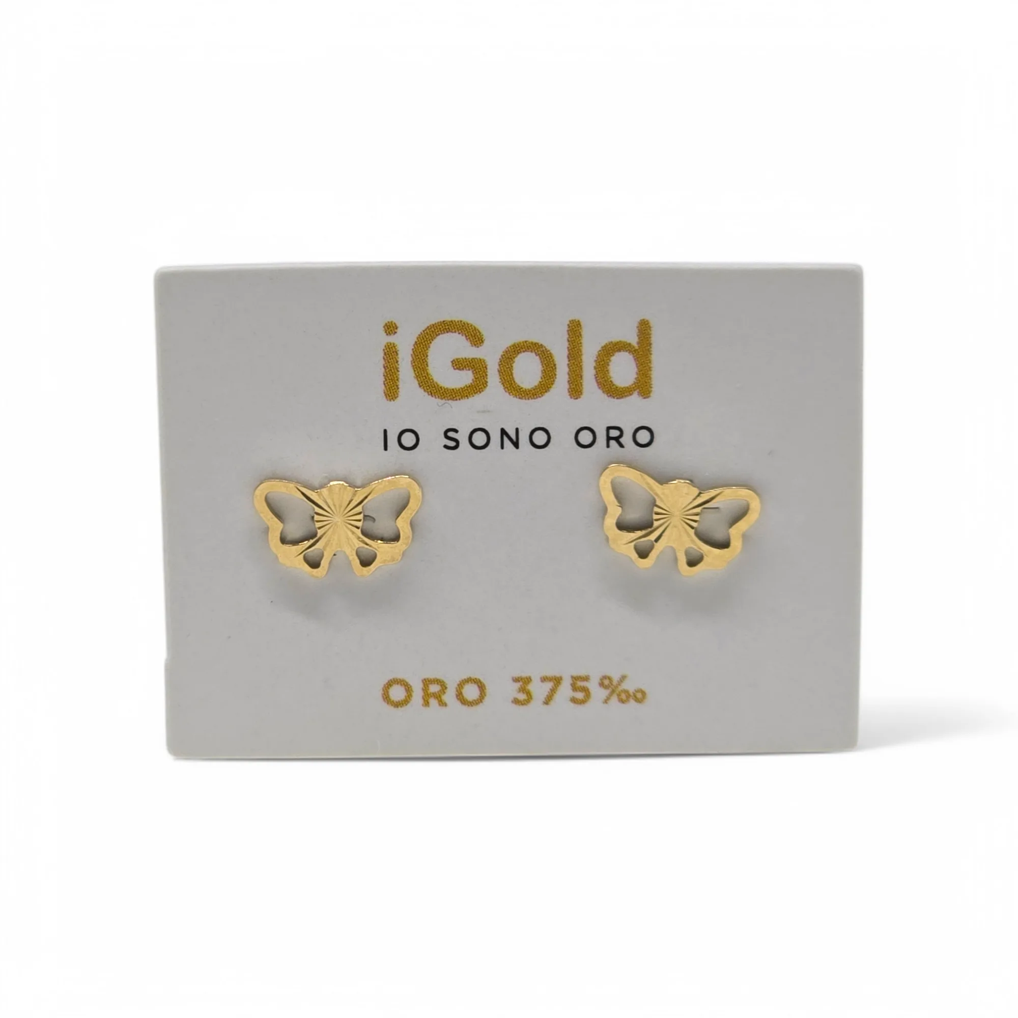 Orecchini in Oro Giallo 9kt 375 con Farfalline Intagliate per Bambina