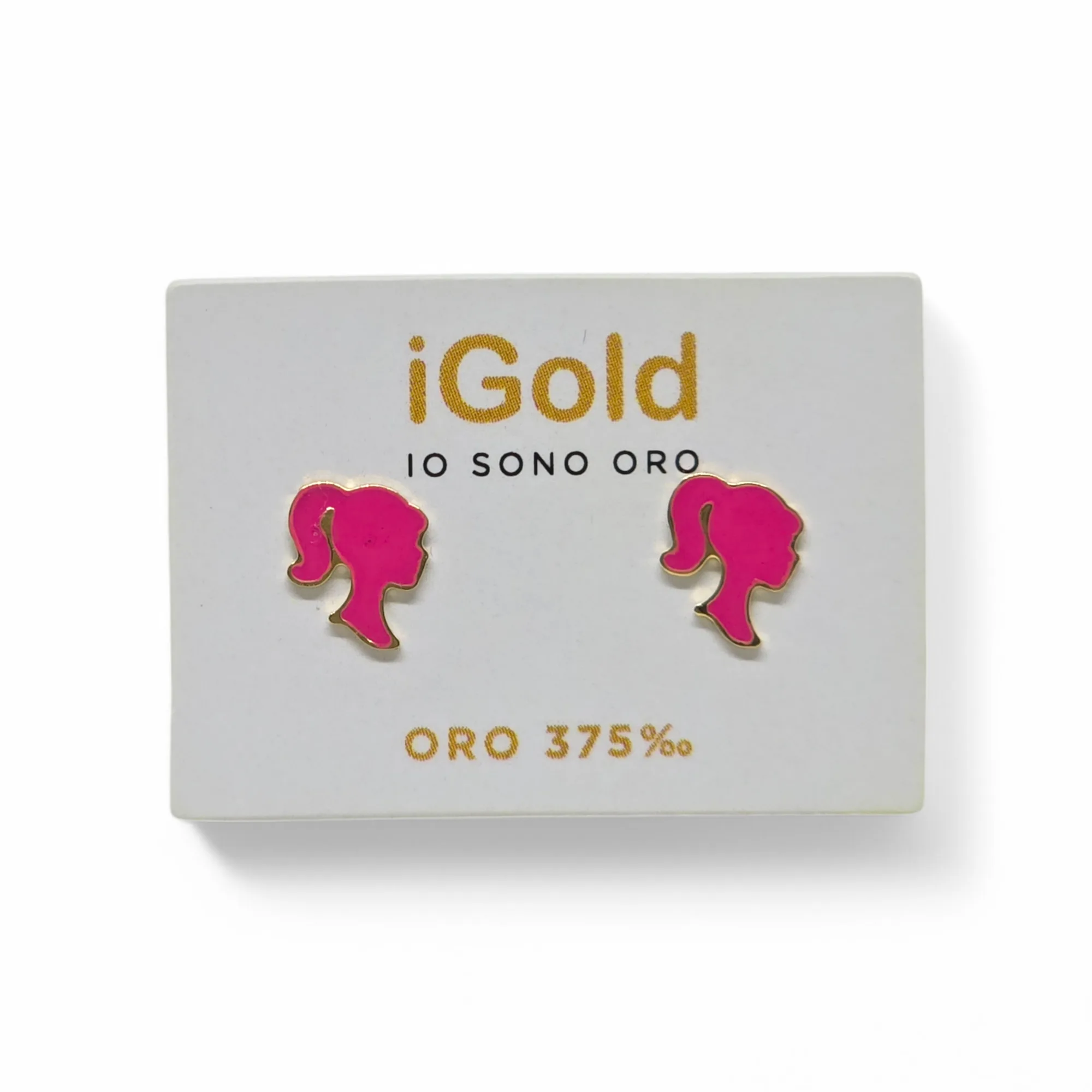 Orecchini in Oro Giallo 9kt 375 con Profilo di Ragazza