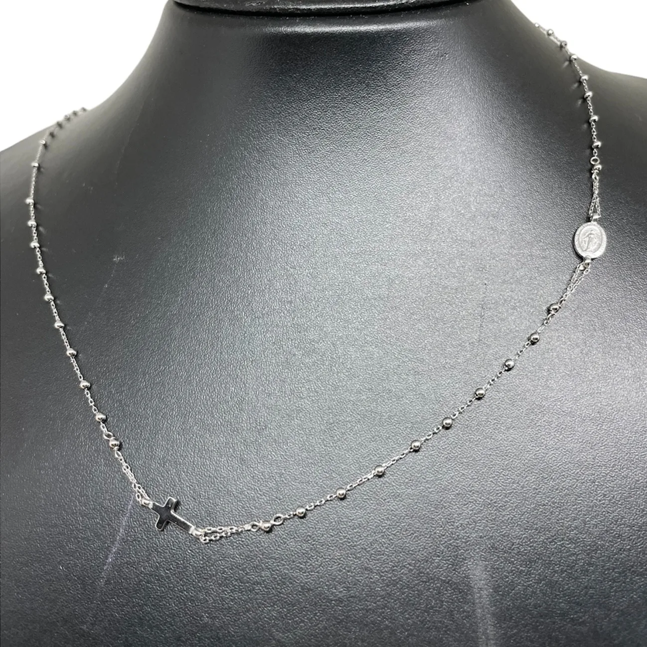 Rosario girocollo in oro bianco 18 KT misura 50cm