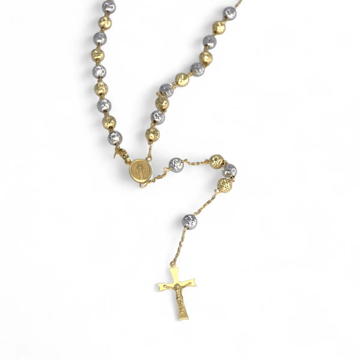 Rosario girocollo in oro giallo 18Kt con sfere satinate grandi