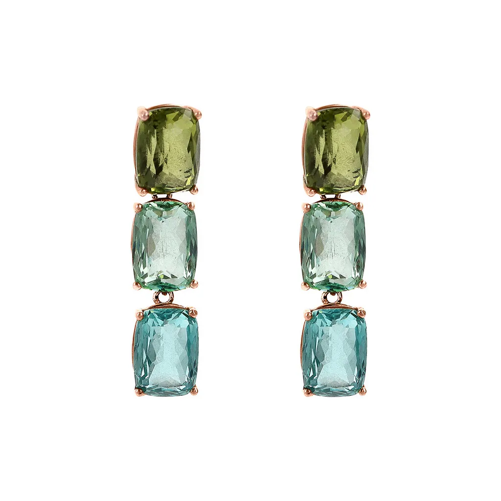 Green and Blue Mosaic Cut Prism Gem Drop Earrings