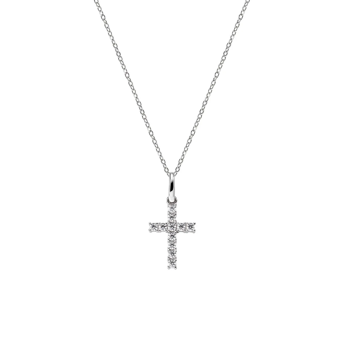 Collana Amen Rodio Croce e Zirconi Bianchi CRBB03
