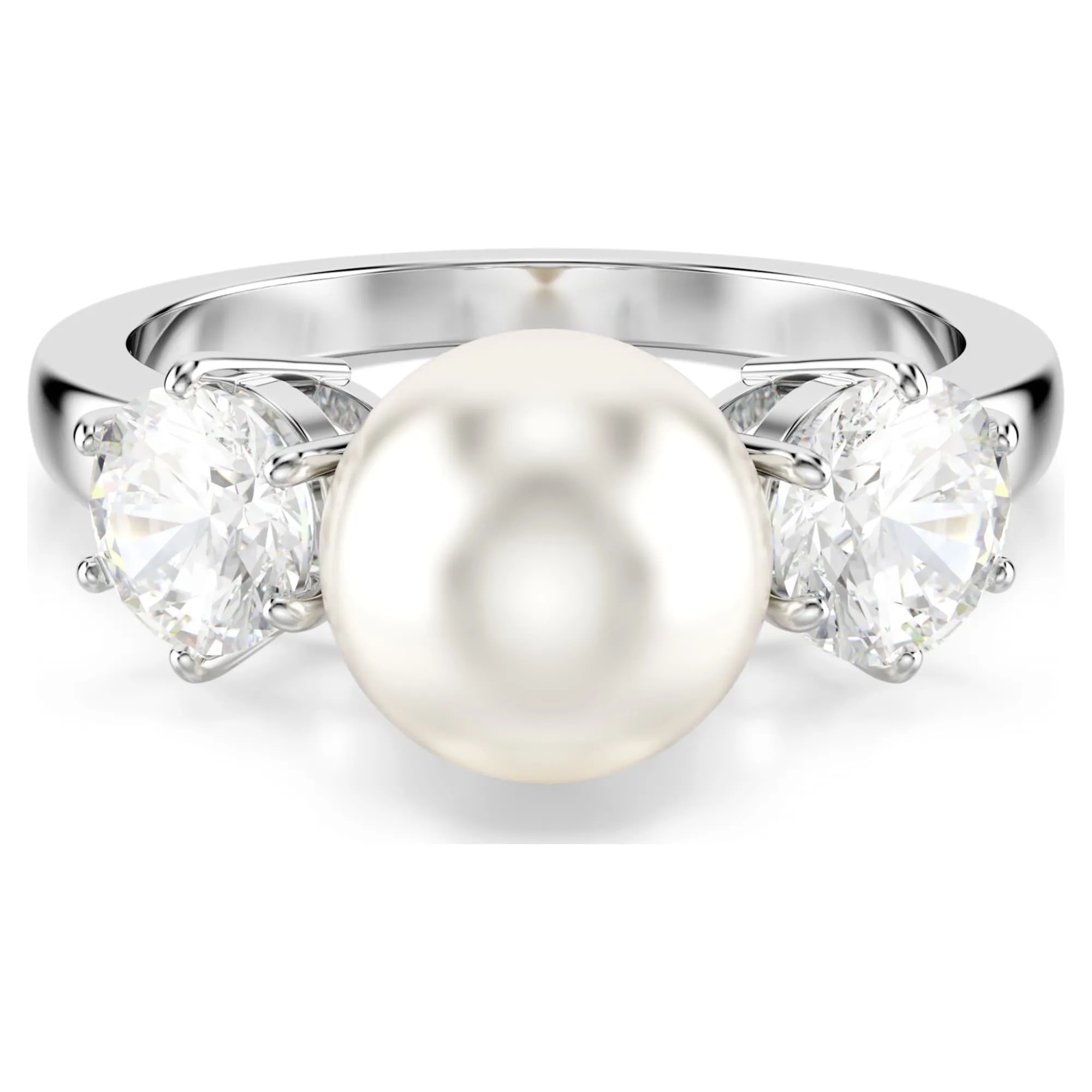 ANELLO COCKTAIL SWAROVSKI MATRIX CRYSTAL PEARL, TAGLIO ROUND, BIANCO, PLACCATO RODIO - 5689630