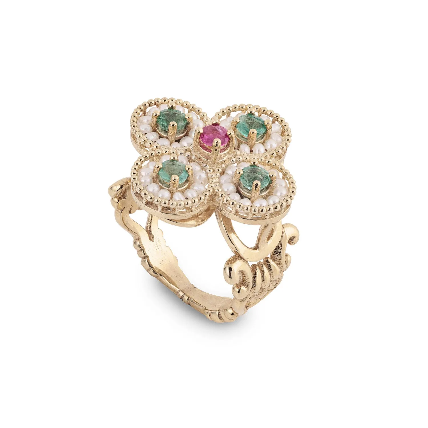 ANELLO GERARDO SACCO RICAMI IN ORO CON PERLE E PIETRE PREZIOSE - MISURA 16 - 14244/16