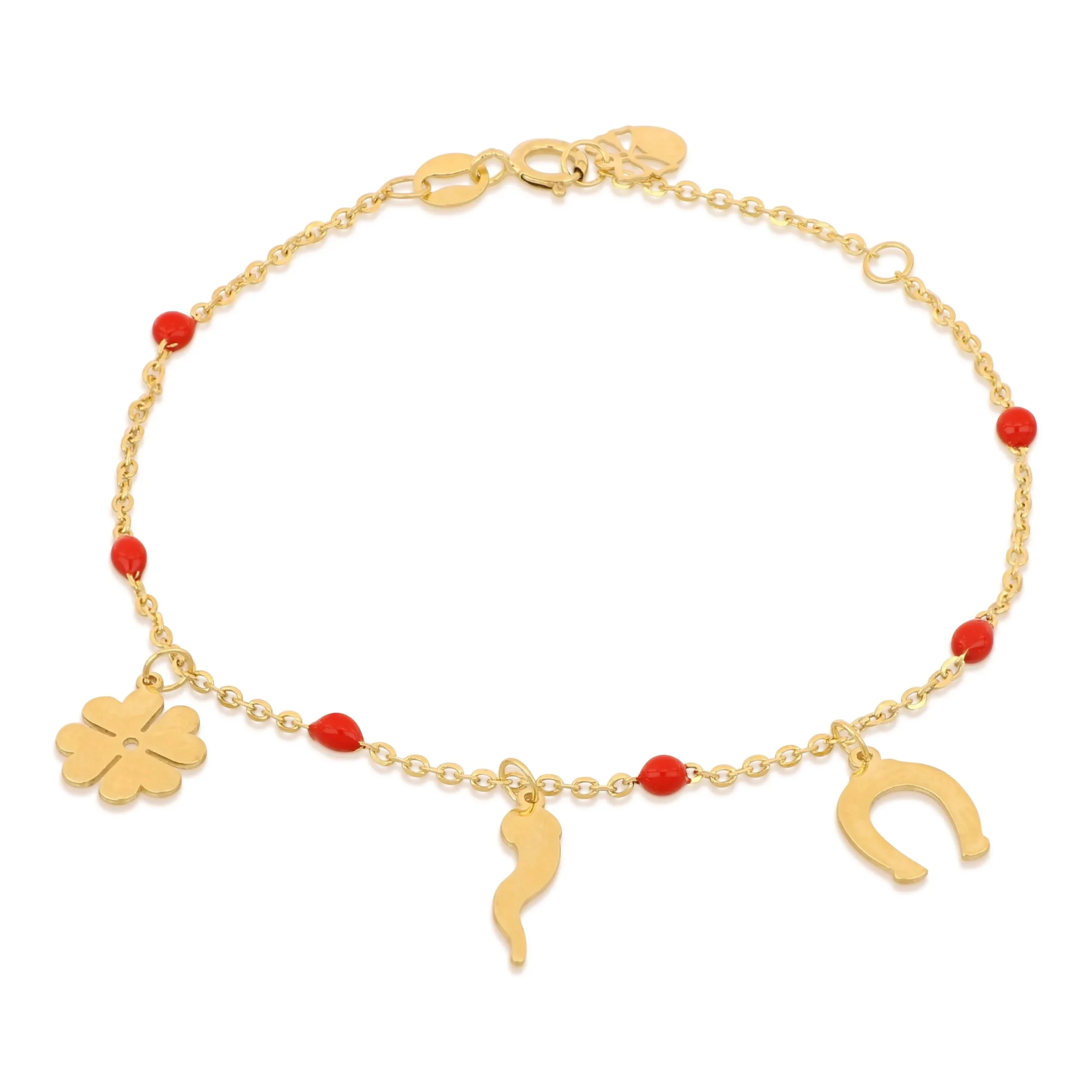 Bracciale bambina in oro giallo 18 carati con corno portafortuna