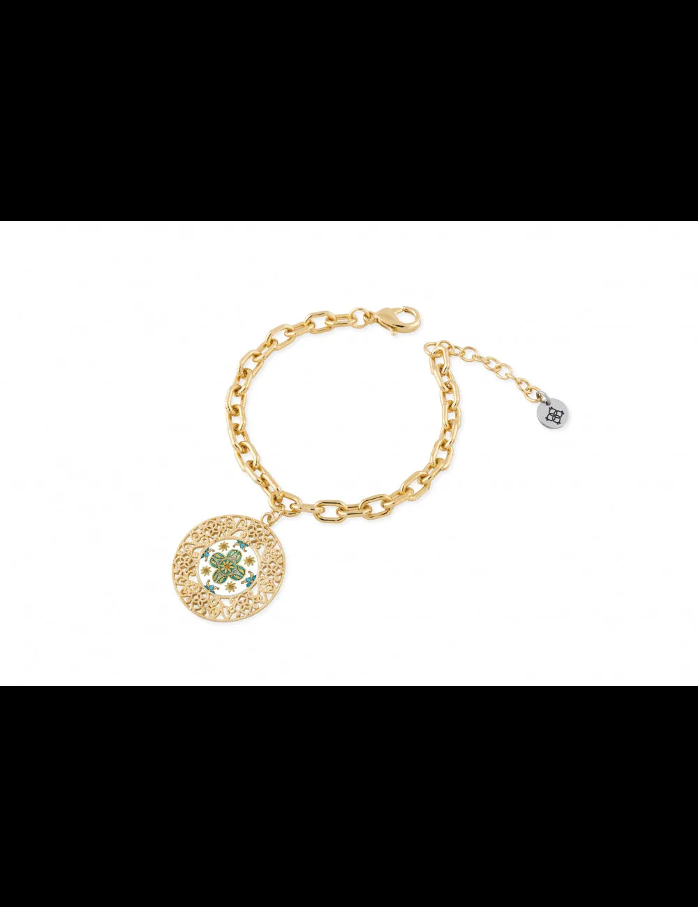 BRACCIALE CAMURRÌA A FURTUNA PVD ORO CON CHARM MONETA CENTRALE STAMPA SICILIANA - CJ.BR26S.6