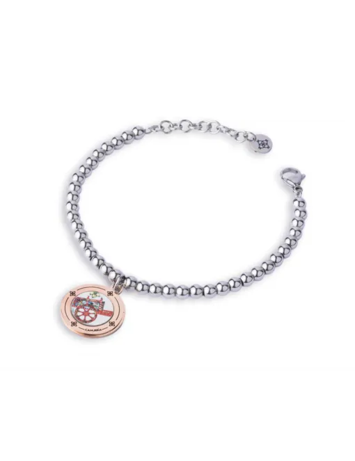 BRACCIALE CAMURRÌA A TRADIZIONE U CARRETTU IN ACCIAIO CHARM PVD ORO ROSA STAMPA SICILIANA - CJ.BR01S.3