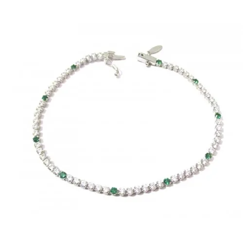 BRACCIALE TENNIS UNISEX ORO BIANCO 18 KT CON ZIRCONI BIANCHI E VERDI