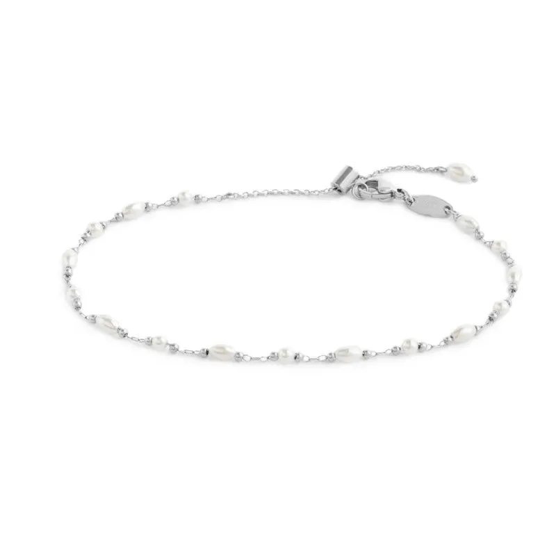 Cavigliera catena con perle ovali e a sfera