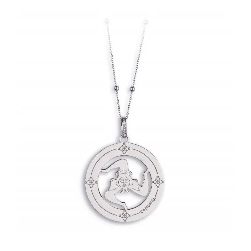 COLLANA CAMURRÌA A TRINACRIA COLLANA LUNGA A TRE FILI CON PENDENTE TRINACRIA - CJ.CL02T.1S