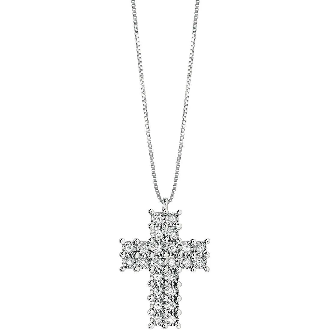 Collana donna con pendente croce in oro bianco e diamanti Donnaoro dfpf9620.012